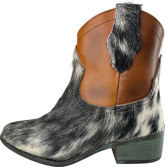 Alcala's Johnny Women Black Silver Cow Hair-On-Hide Leather Cowboy Boots Size 6 - Picture 1 of 14